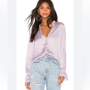 Paige x Revolve Anguilla Satin Blouse in Lavender Fog size Small $219